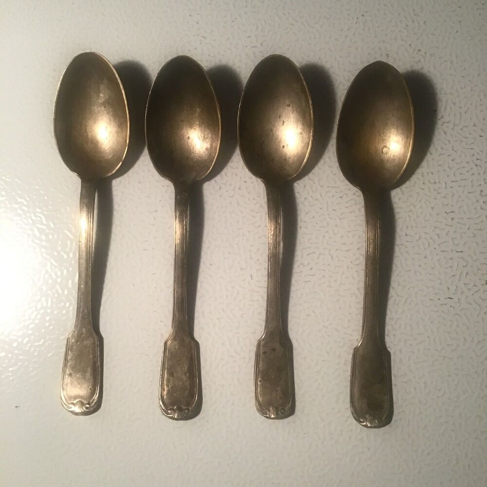 Vintage ARG 800 Silver Plate Italian Soup Spoons Set of 4 Ornate 7"